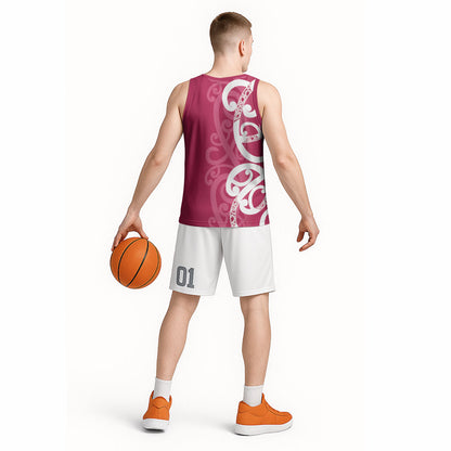 Breast Cancer Pink October Maori Basketball Jersey Koru Kowhaiwhai