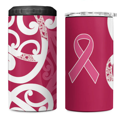 Breast Cancer Pink October Maori 4 in 1 Can Cooler Tumbler Koru Kowhaiwhai