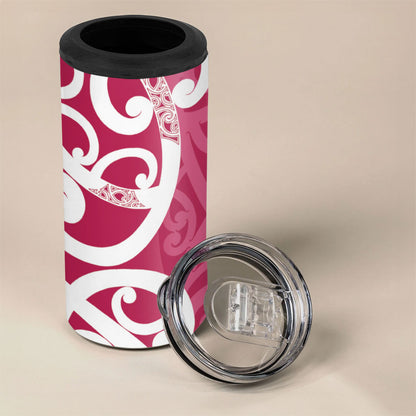 Breast Cancer Pink October Maori 4 in 1 Can Cooler Tumbler Koru Kowhaiwhai