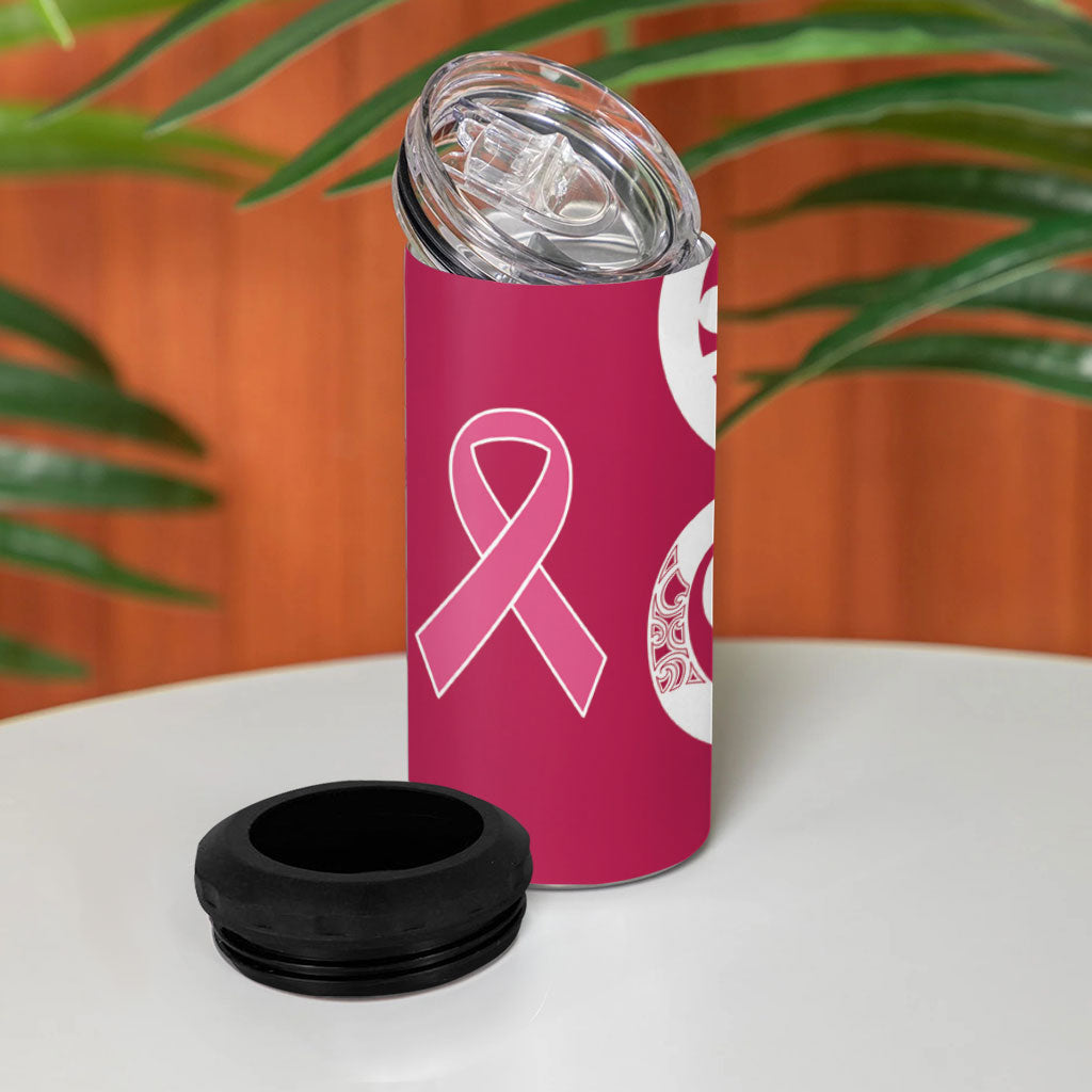 Breast Cancer Pink October Maori 4 in 1 Can Cooler Tumbler Koru Kowhaiwhai