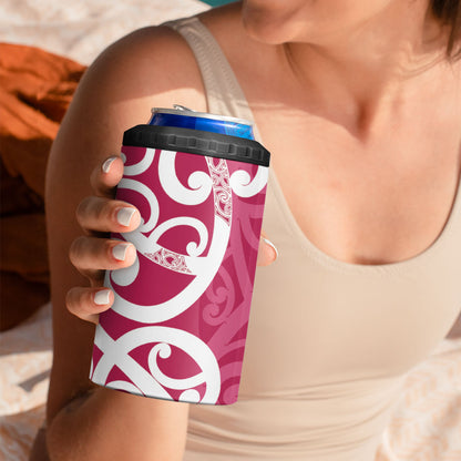 Breast Cancer Pink October Maori 4 in 1 Can Cooler Tumbler Koru Kowhaiwhai