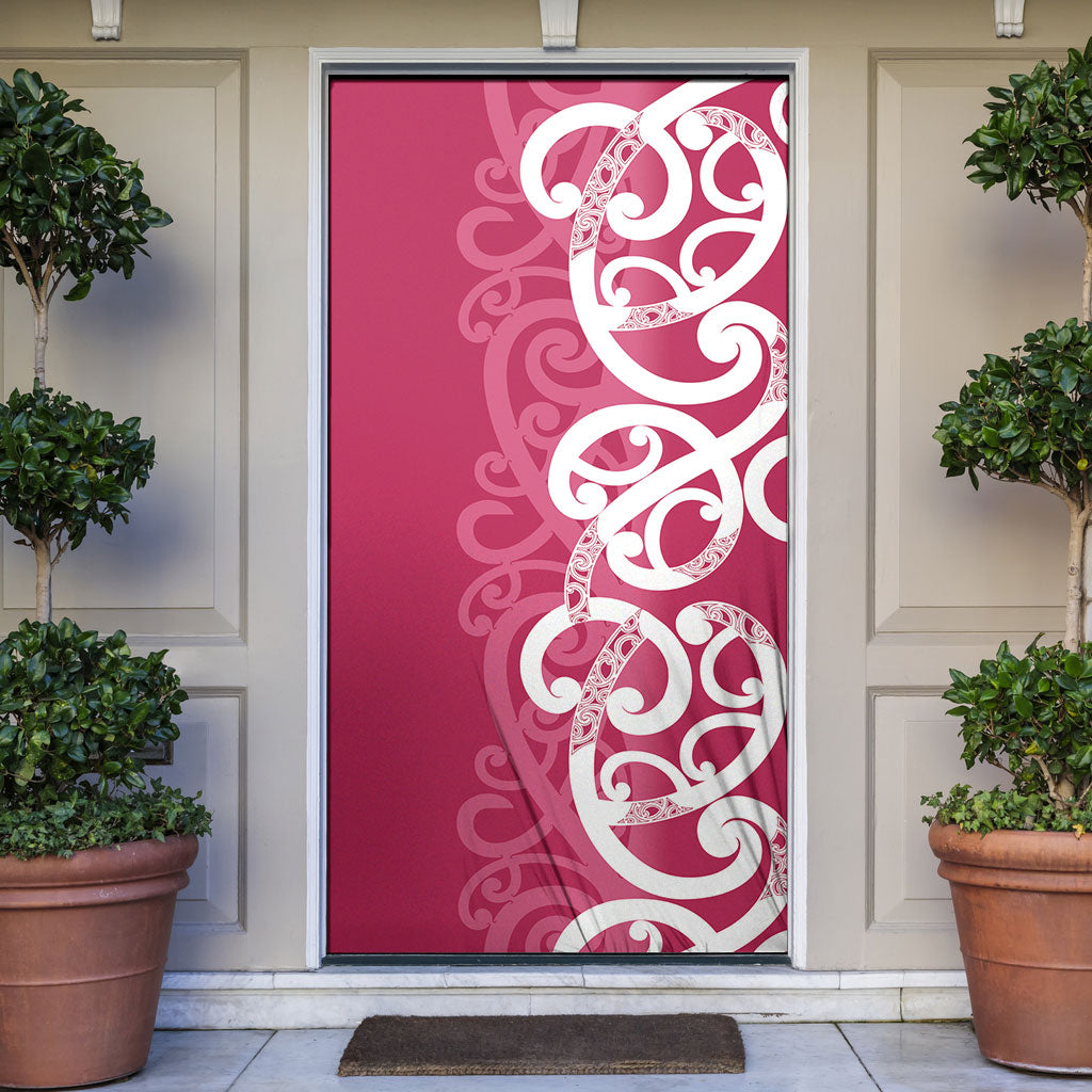 Breast Cancer Pink October Maori Door Cover Koru Kowhaiwhai