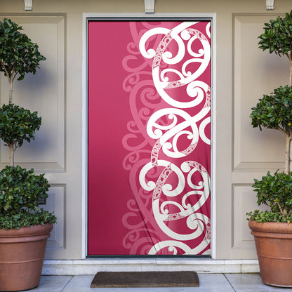Breast Cancer Pink October Maori Door Cover Koru Kowhaiwhai