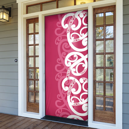 Breast Cancer Pink October Maori Door Cover Koru Kowhaiwhai