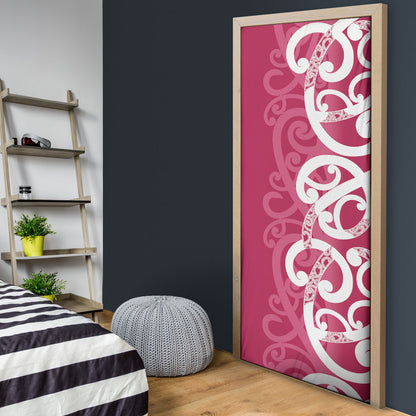 Breast Cancer Pink October Maori Door Cover Koru Kowhaiwhai