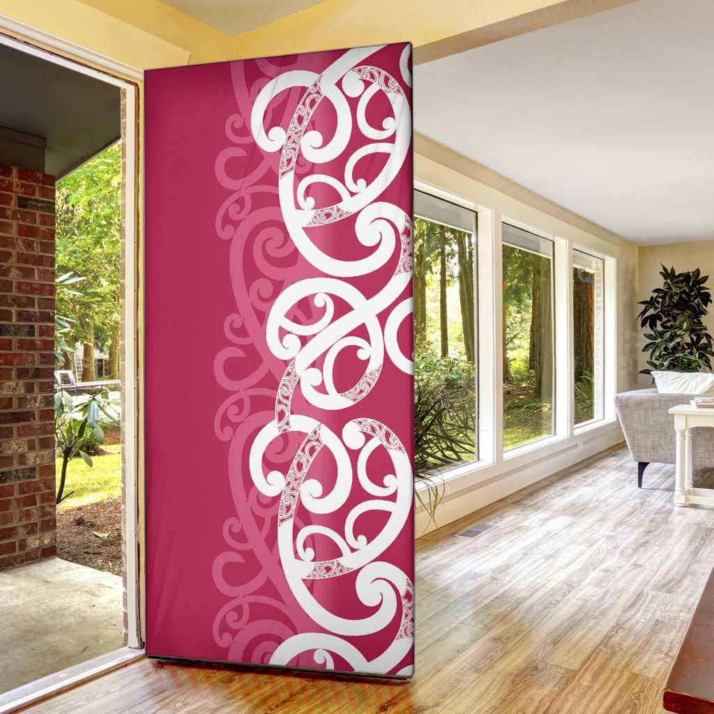 Breast Cancer Pink October Maori Door Cover Koru Kowhaiwhai