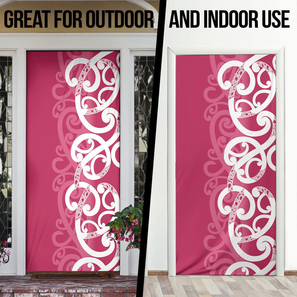 Breast Cancer Pink October Maori Door Cover Koru Kowhaiwhai