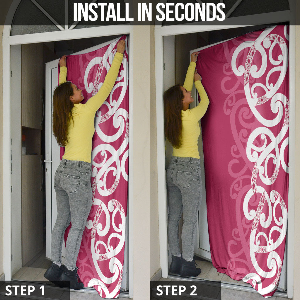 Breast Cancer Pink October Maori Door Cover Koru Kowhaiwhai