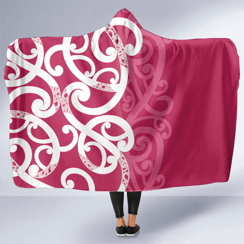 Breast Cancer Pink October Maori Hooded Blanket Koru Kowhaiwhai