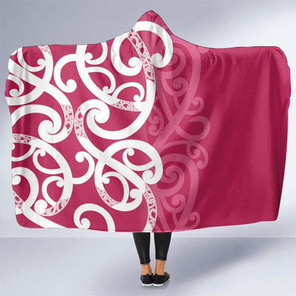 Breast Cancer Pink October Maori Hooded Blanket Koru Kowhaiwhai