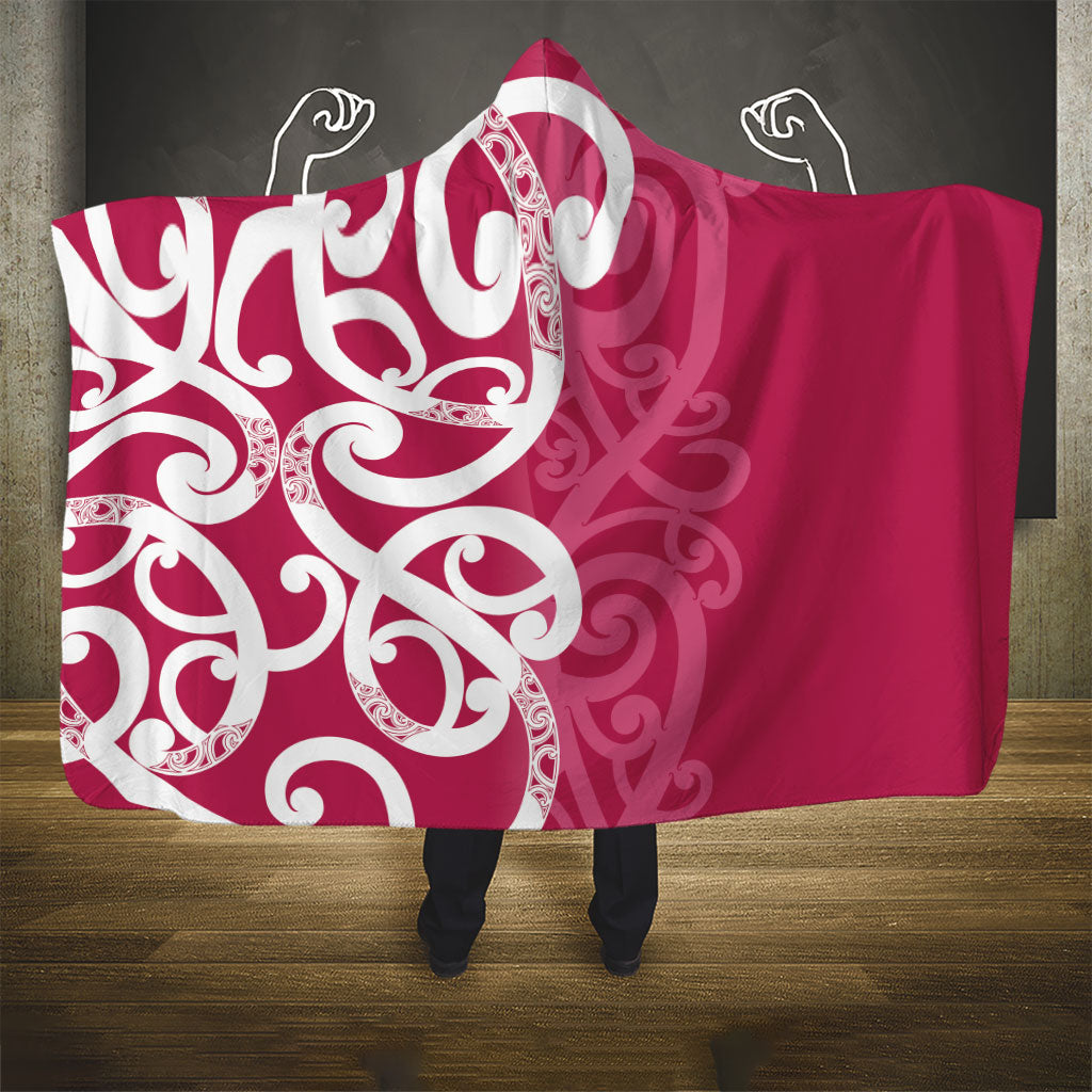 Breast Cancer Pink October Maori Hooded Blanket Koru Kowhaiwhai