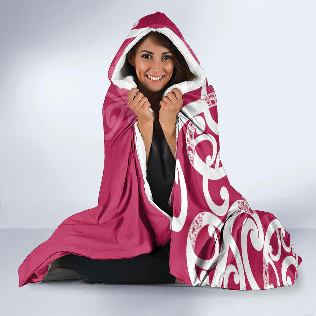 Breast Cancer Pink October Maori Hooded Blanket Koru Kowhaiwhai