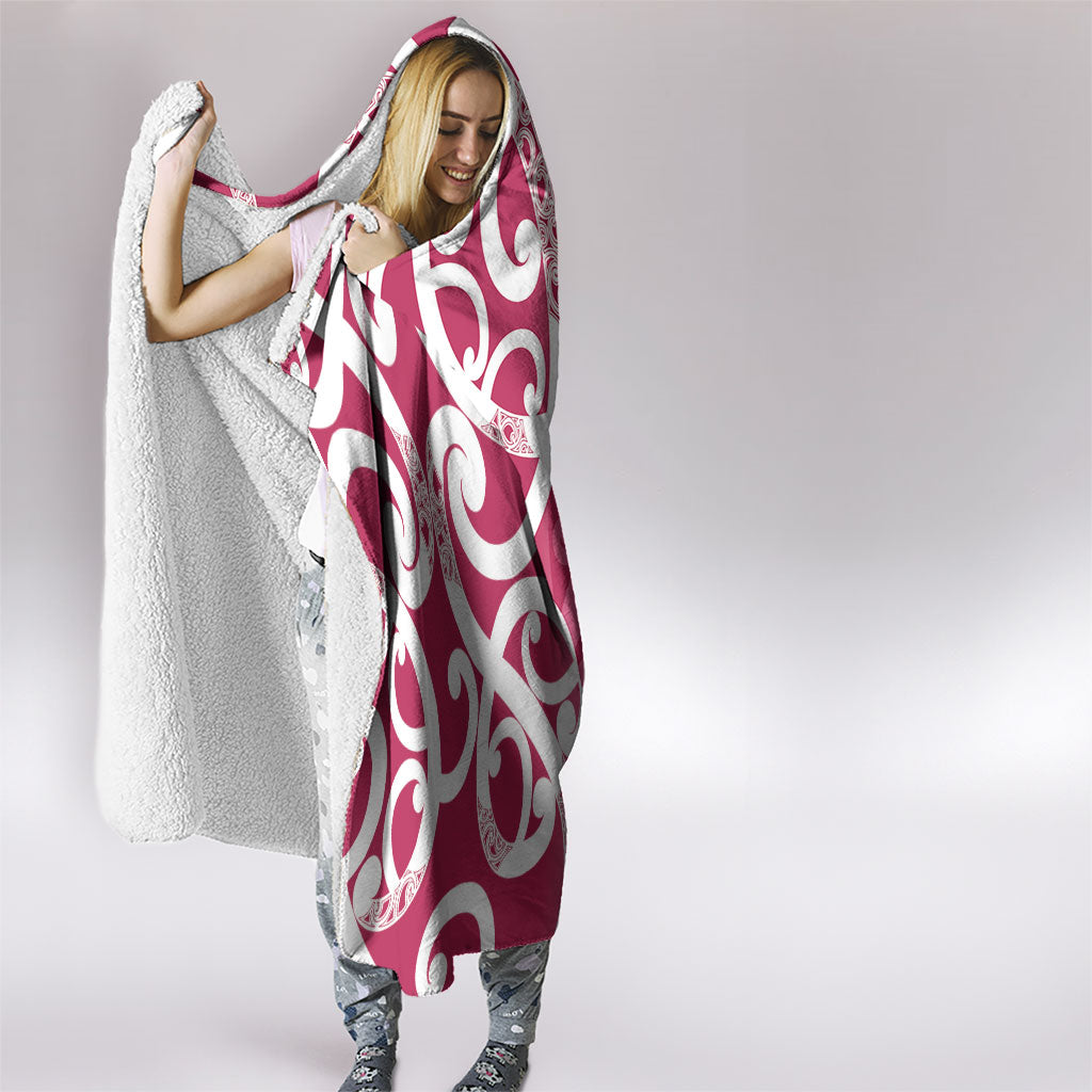 Breast Cancer Pink October Maori Hooded Blanket Koru Kowhaiwhai
