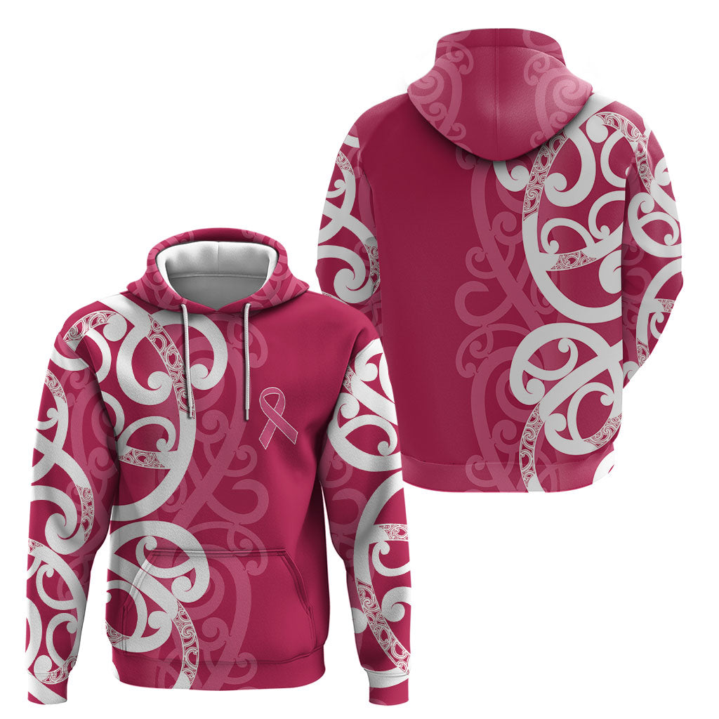 Breast Cancer Pink October Maori Hoodie Koru Kowhaiwhai