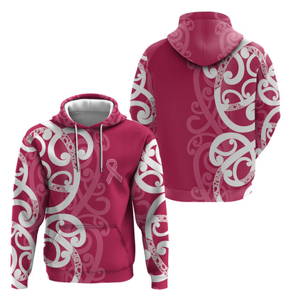 Breast Cancer Pink October Maori Hoodie Koru Kowhaiwhai