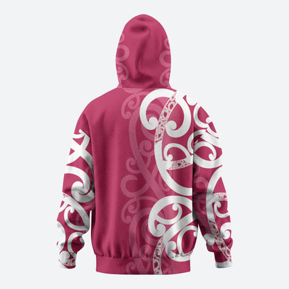 Breast Cancer Pink October Maori Hoodie Koru Kowhaiwhai