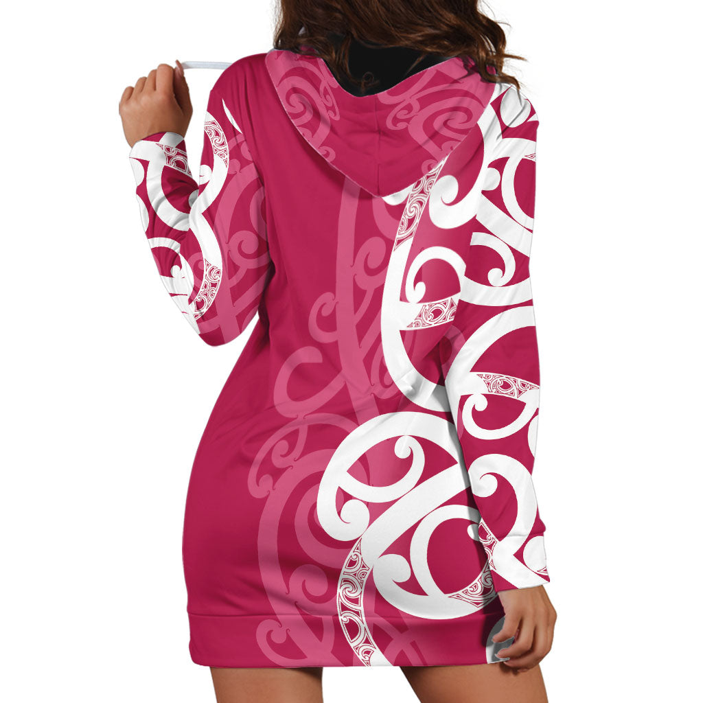 Breast Cancer Pink October Maori Hoodie Dress Koru Kowhaiwhai