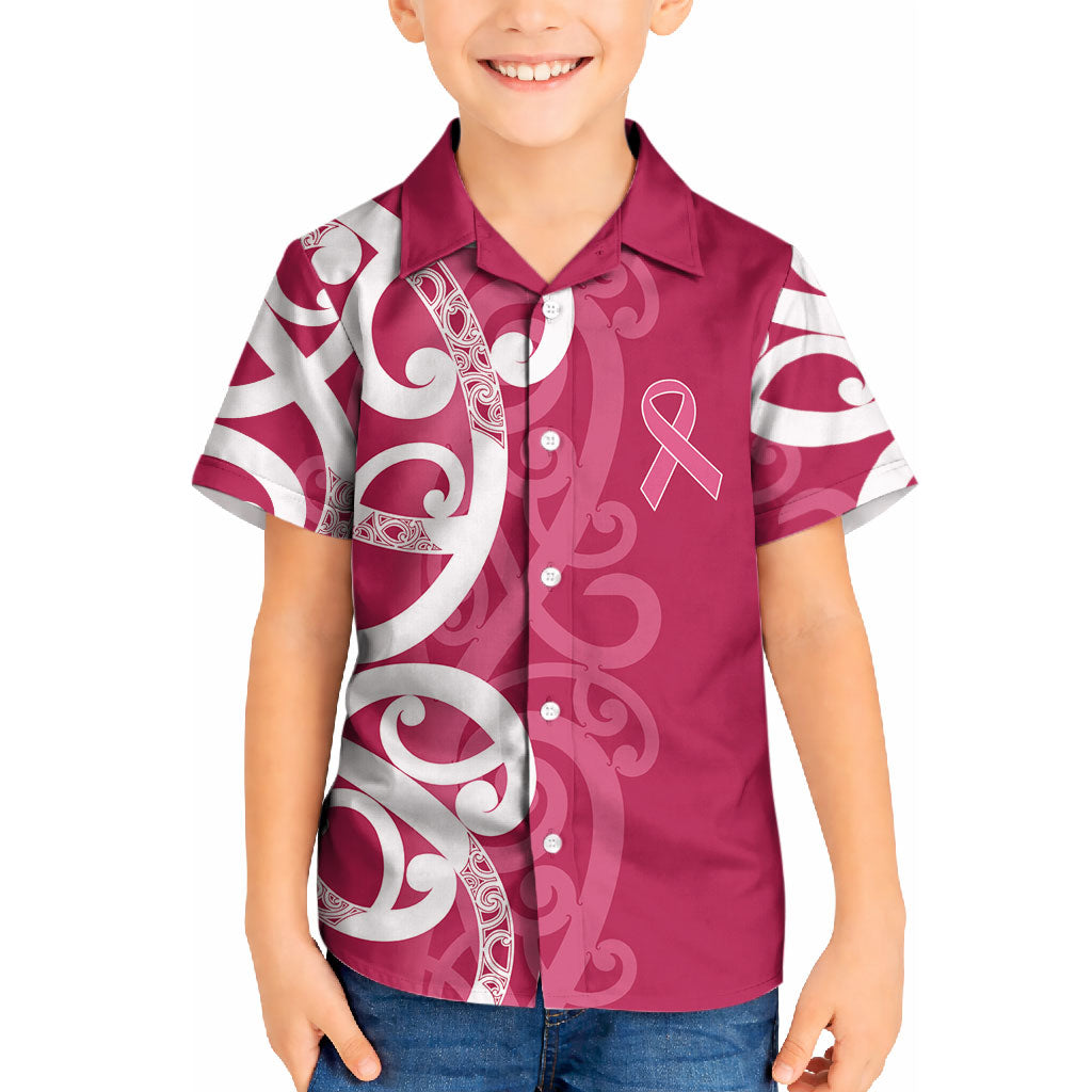 Breast Cancer Pink October Maori Kid Hawaiian Shirt Koru Kowhaiwhai