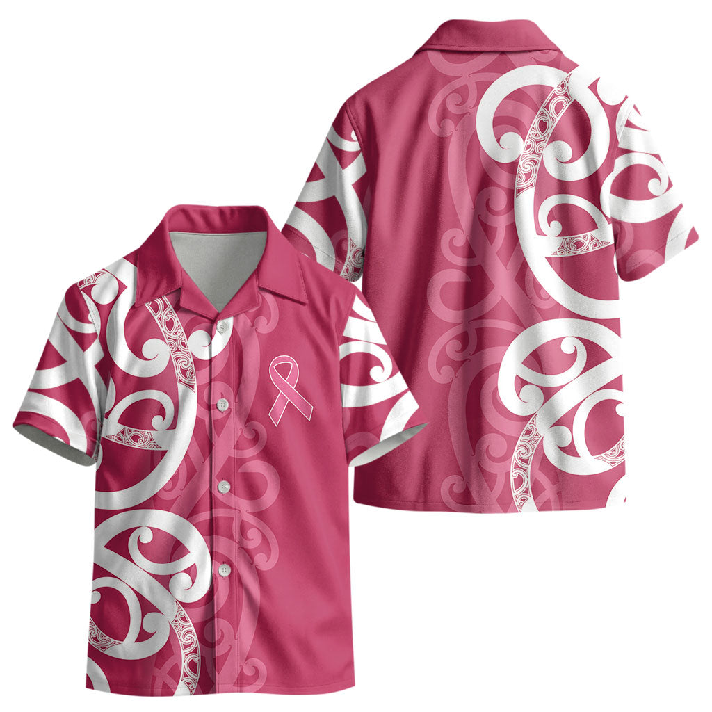 Breast Cancer Pink October Maori Kid Hawaiian Shirt Koru Kowhaiwhai