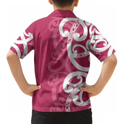 Breast Cancer Pink October Maori Kid Hawaiian Shirt Koru Kowhaiwhai