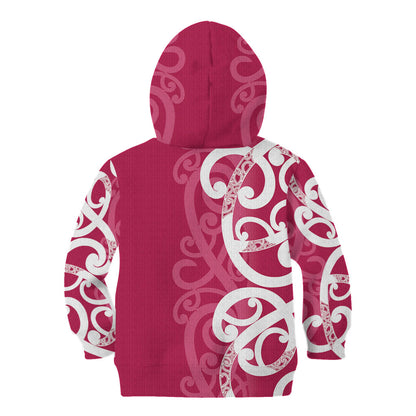 Breast Cancer Pink October Maori Kid Hoodie Koru Kowhaiwhai