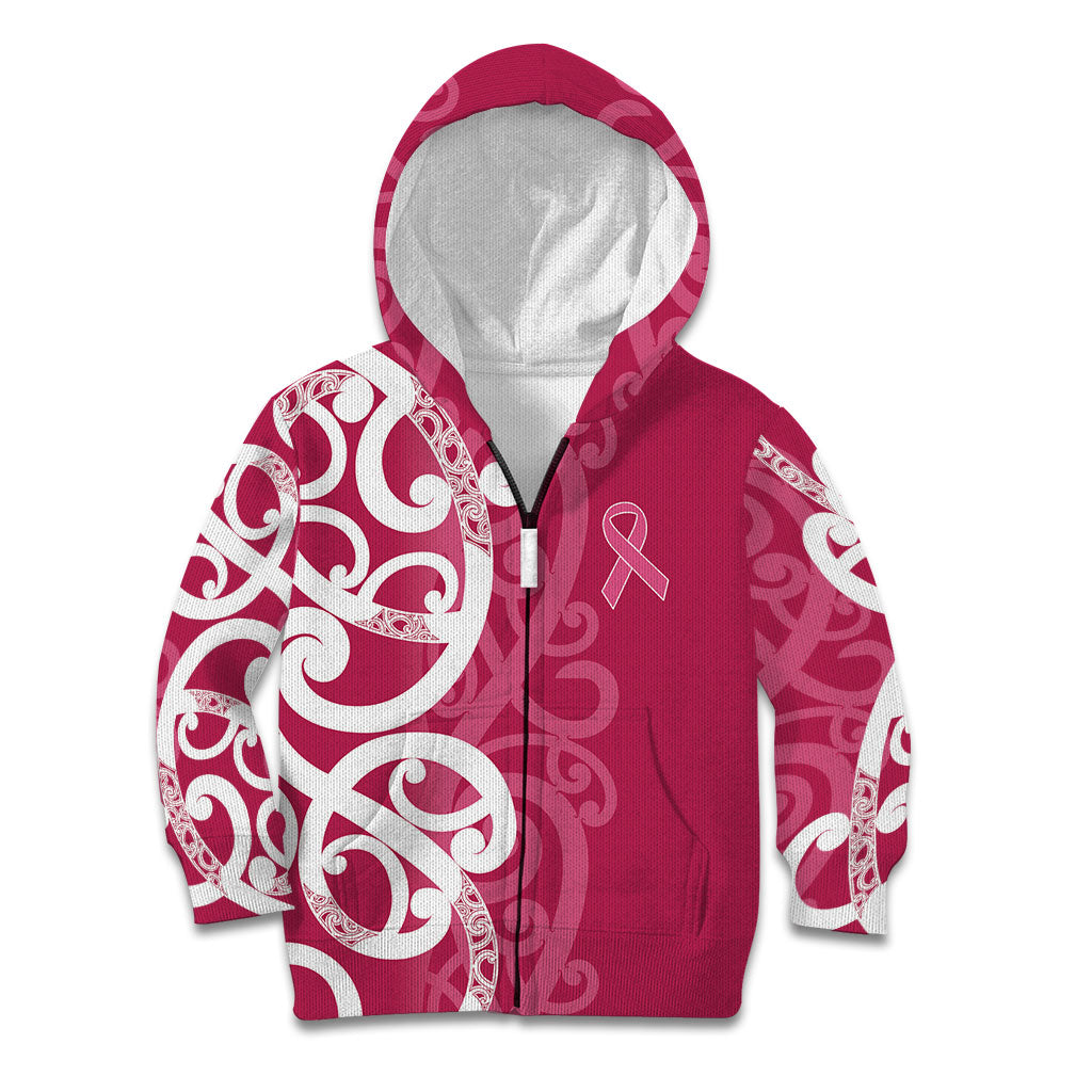 Breast Cancer Pink October Maori Kid Hoodie Koru Kowhaiwhai