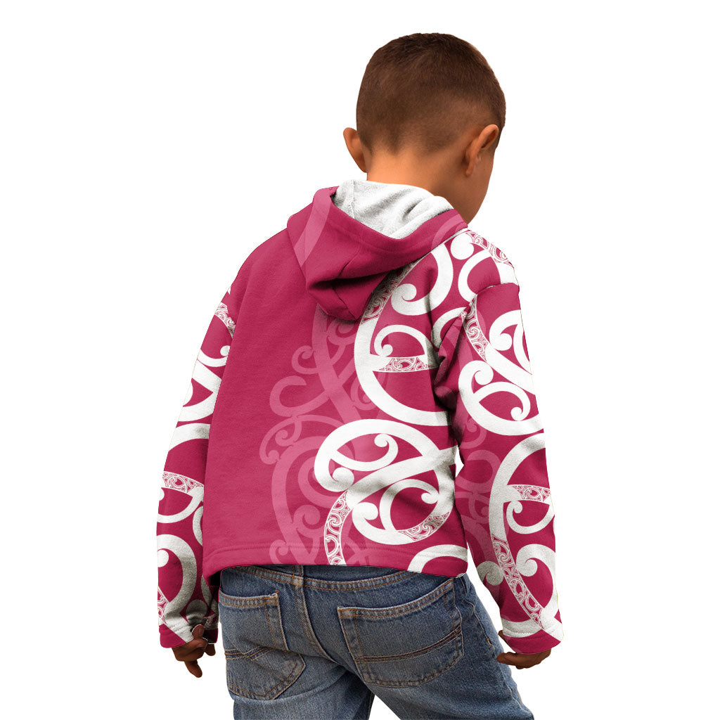 Breast Cancer Pink October Maori Kid Hoodie Koru Kowhaiwhai