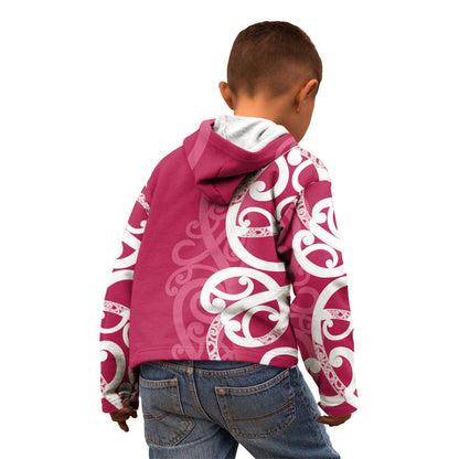Breast Cancer Pink October Maori Kid Hoodie Koru Kowhaiwhai