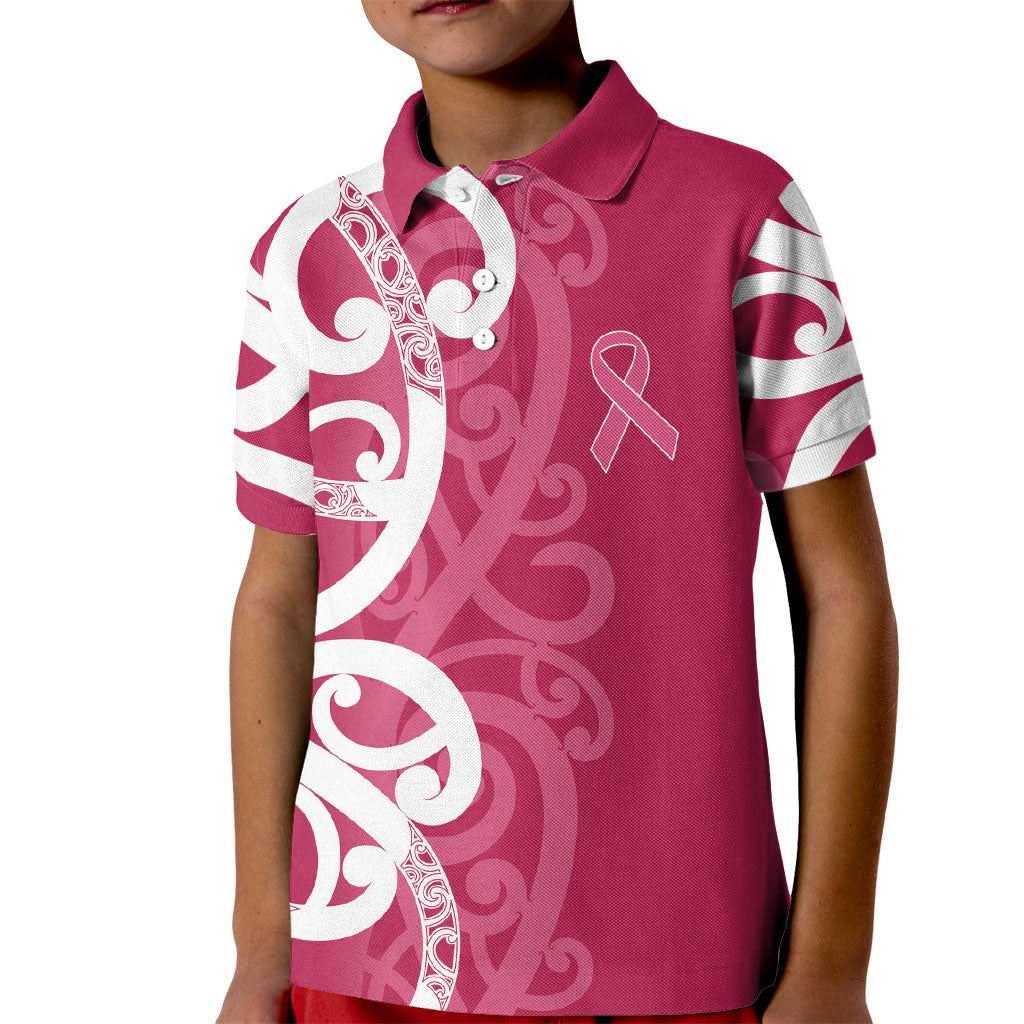 Breast Cancer Pink October Maori Kid Polo Shirt Koru Kowhaiwhai