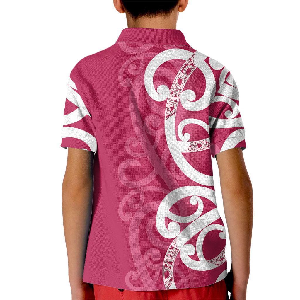 Breast Cancer Pink October Maori Kid Polo Shirt Koru Kowhaiwhai