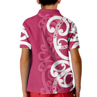 Breast Cancer Pink October Maori Kid Polo Shirt Koru Kowhaiwhai