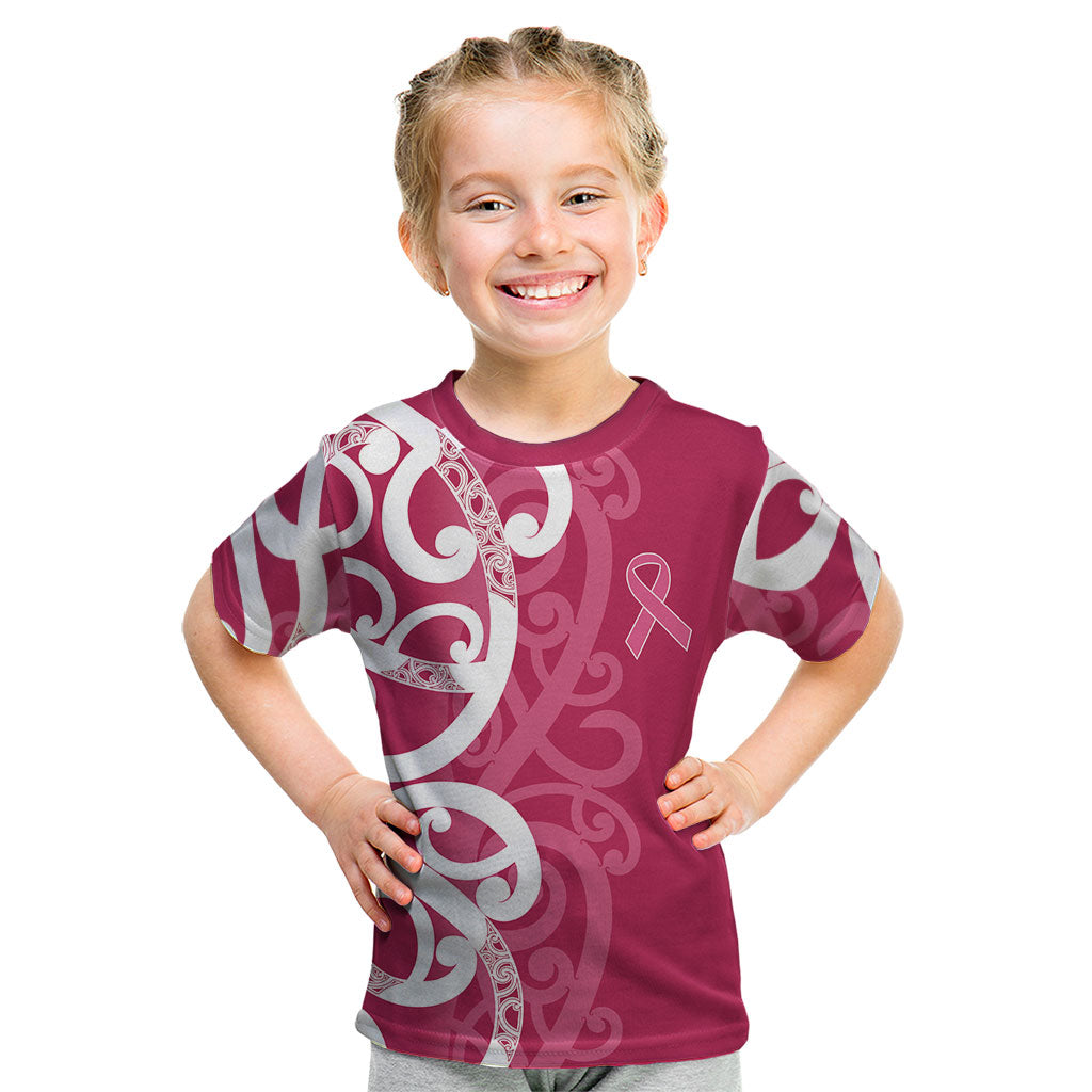 Breast Cancer Pink October Maori Kid T Shirt Koru Kowhaiwhai