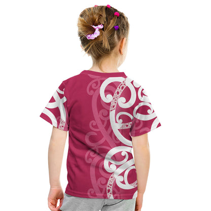 Breast Cancer Pink October Maori Kid T Shirt Koru Kowhaiwhai