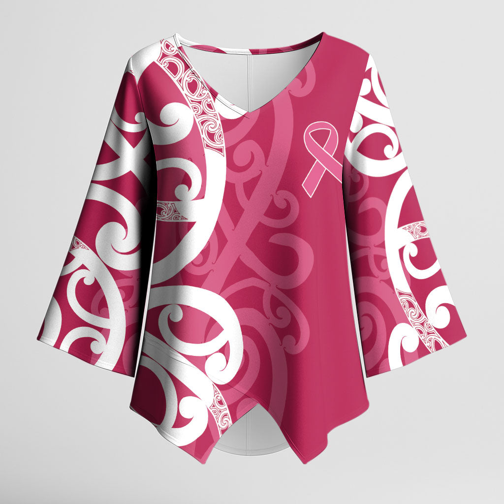 Breast Cancer Pink October Maori Kimono Sleeve Blouse Koru Kowhaiwhai