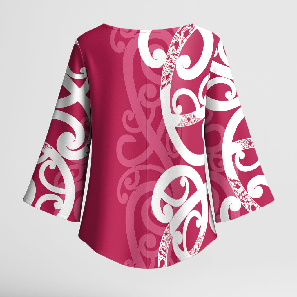 Breast Cancer Pink October Maori Kimono Sleeve Blouse Koru Kowhaiwhai