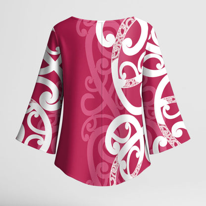 Breast Cancer Pink October Maori Kimono Sleeve Blouse Koru Kowhaiwhai