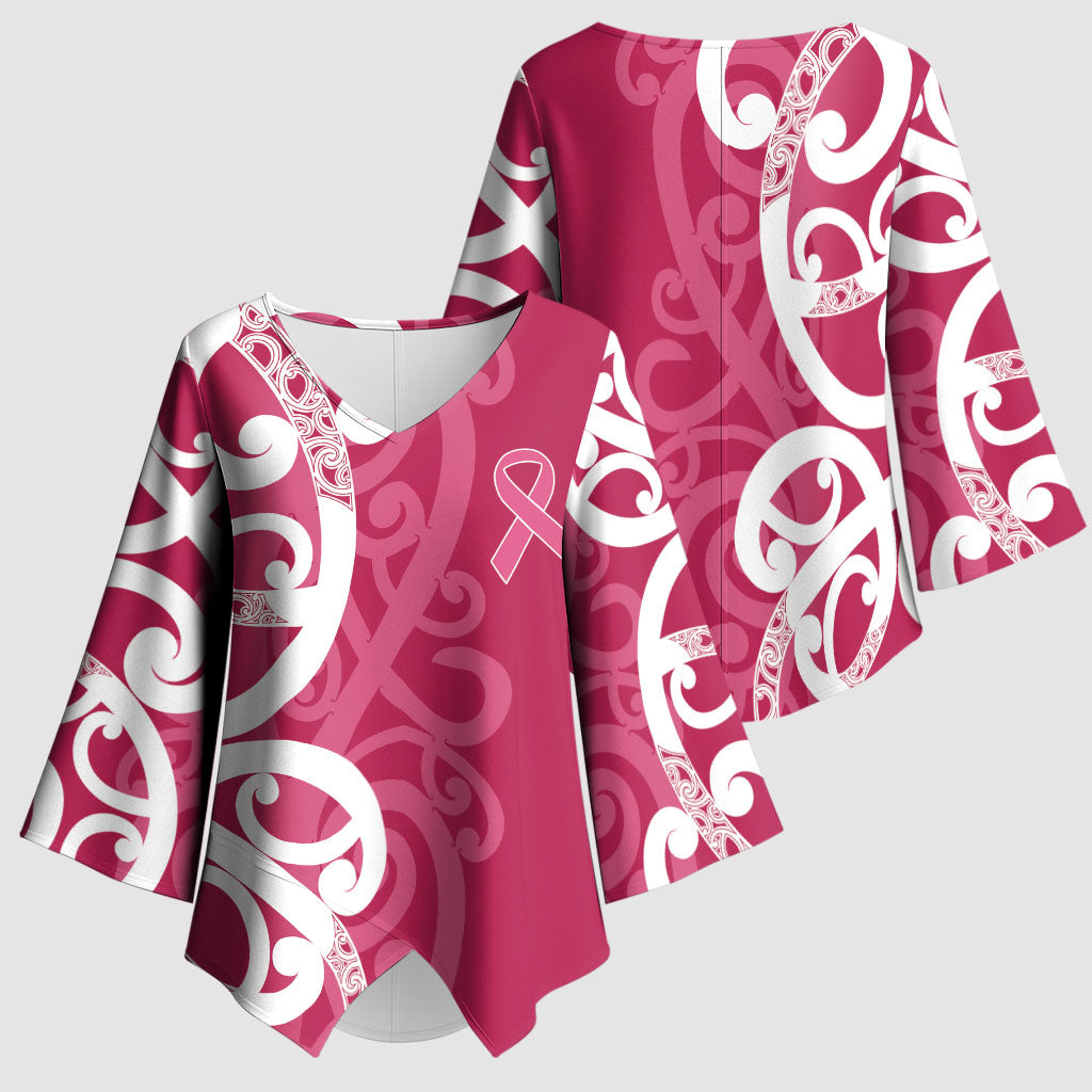 Breast Cancer Pink October Maori Kimono Sleeve Blouse Koru Kowhaiwhai