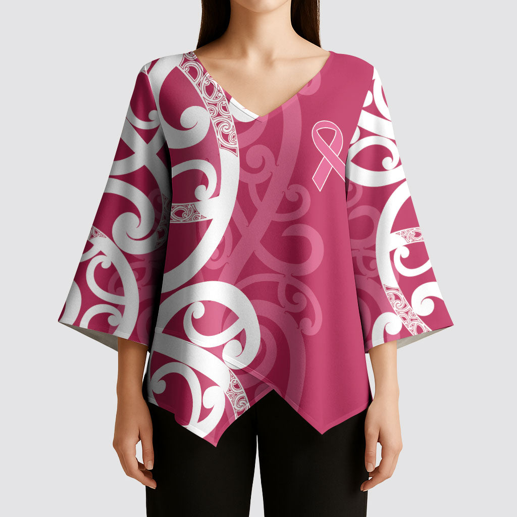 Breast Cancer Pink October Maori Kimono Sleeve Blouse Koru Kowhaiwhai