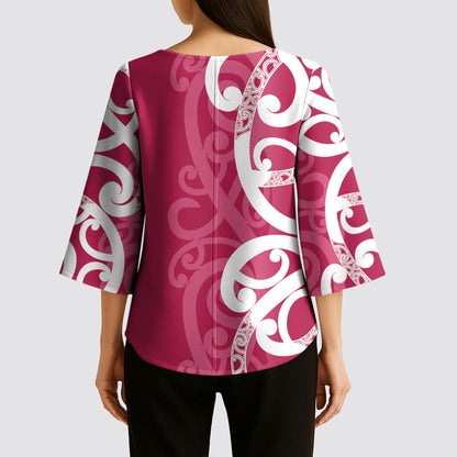 Breast Cancer Pink October Maori Kimono Sleeve Blouse Koru Kowhaiwhai