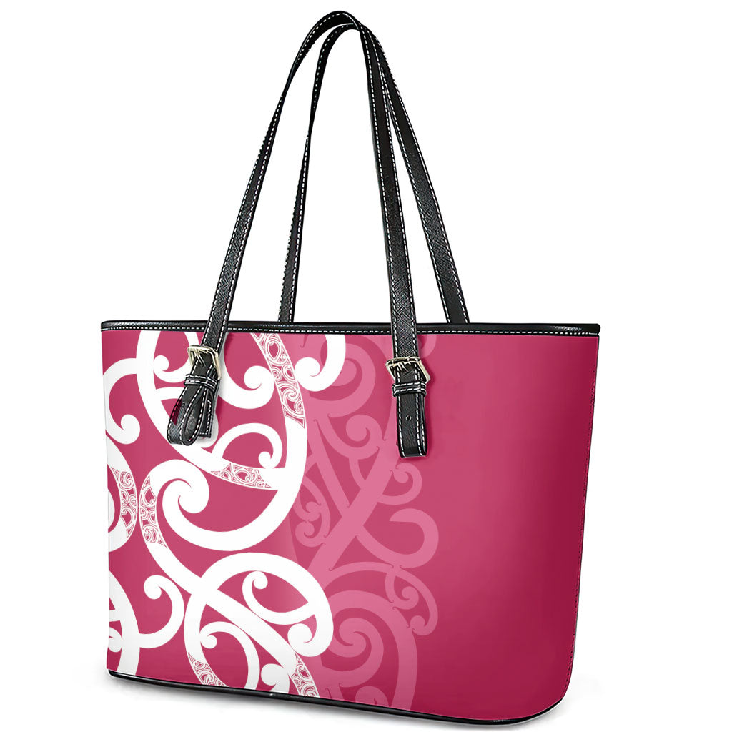 Breast Cancer Pink October Maori Leather Tote Bag Koru Kowhaiwhai