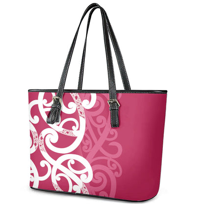 Breast Cancer Pink October Maori Leather Tote Bag Koru Kowhaiwhai