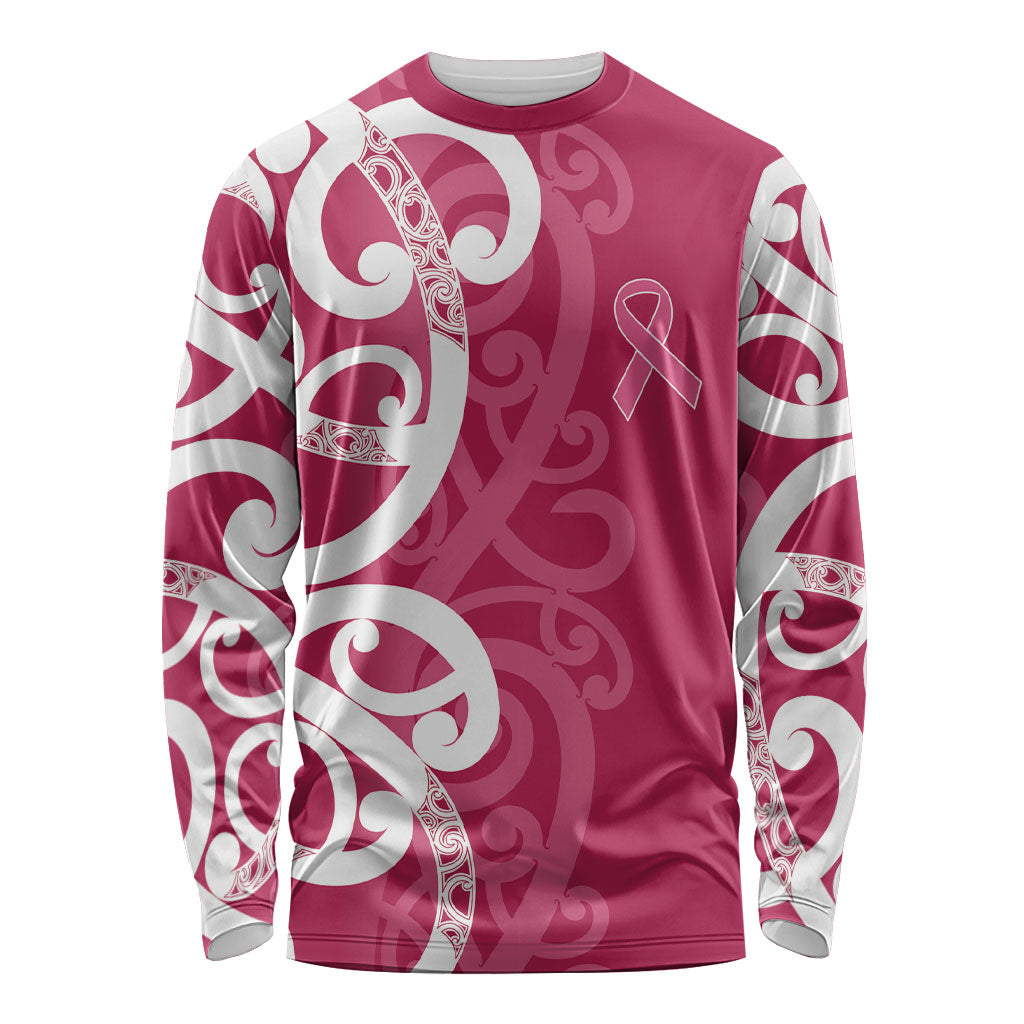 Breast Cancer Pink October Maori Long Sleeve Shirt Koru Kowhaiwhai