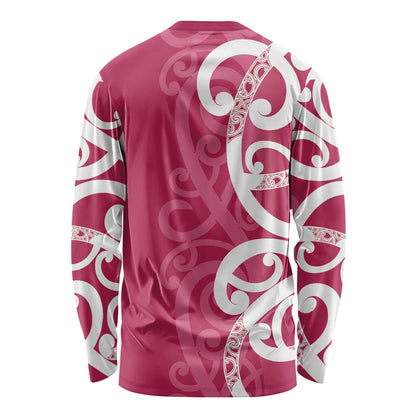Breast Cancer Pink October Maori Long Sleeve Shirt Koru Kowhaiwhai