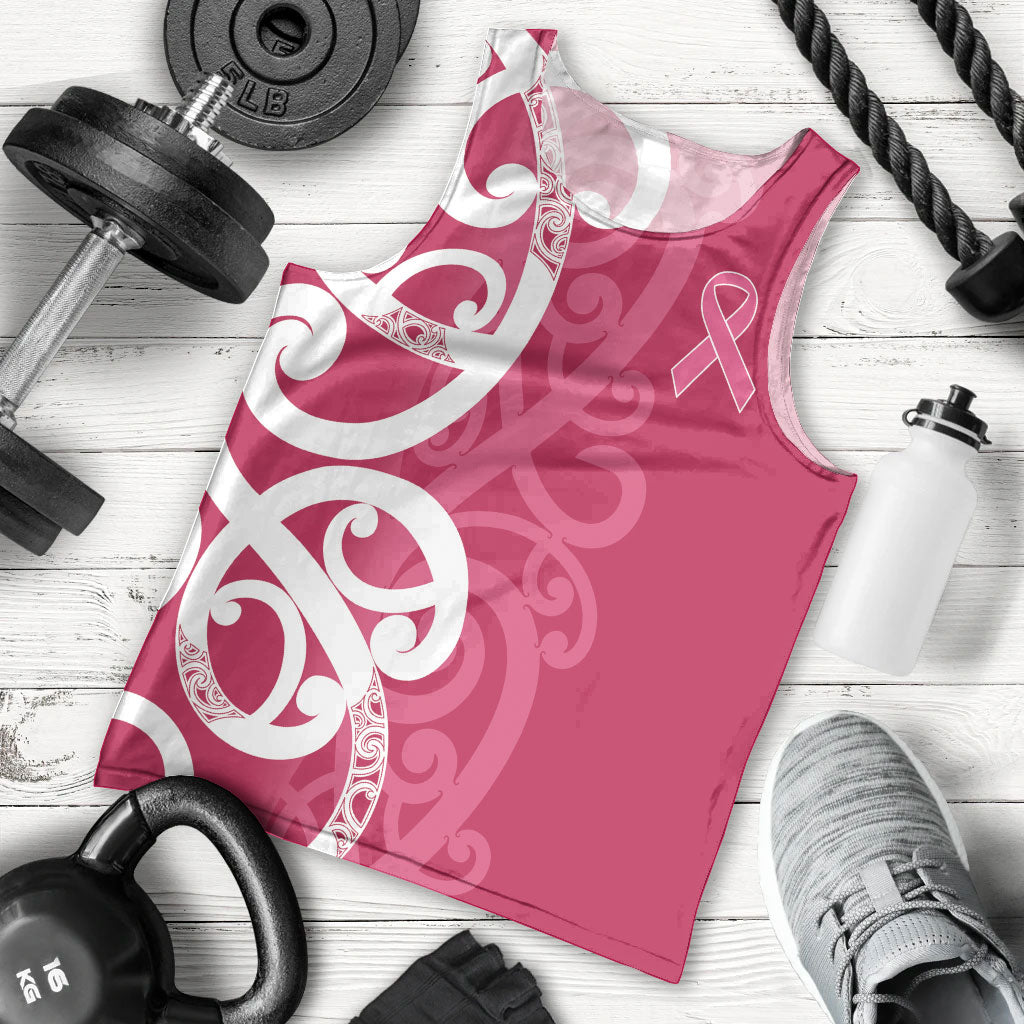 Breast Cancer Pink October Maori Men Tank Top Koru Kowhaiwhai