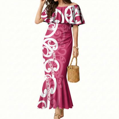 Breast Cancer Pink October Maori Mermaid Dress Koru Kowhaiwhai