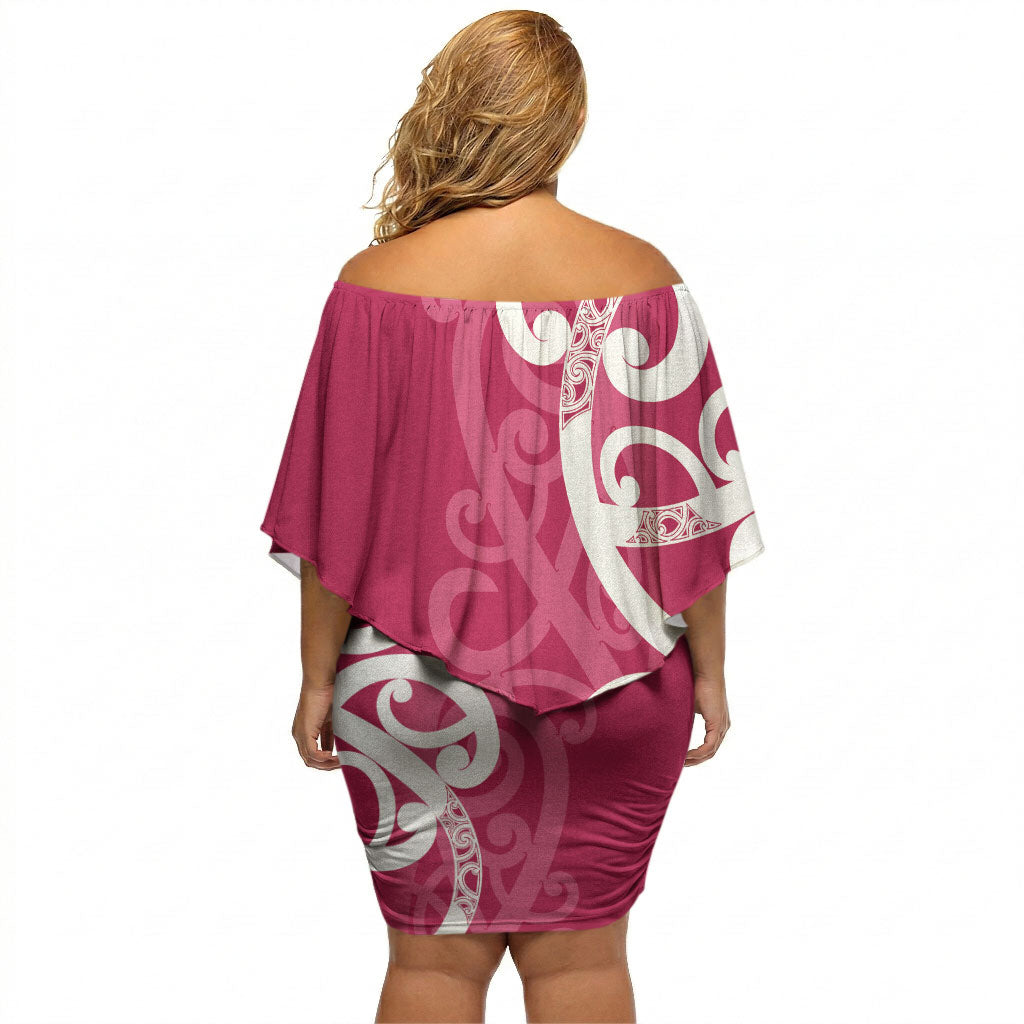 Breast Cancer Pink October Maori Off Shoulder Short Dress Koru Kowhaiwhai