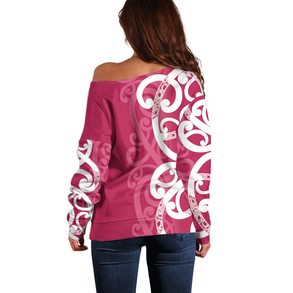 Breast Cancer Pink October Maori Off Shoulder Sweater Koru Kowhaiwhai