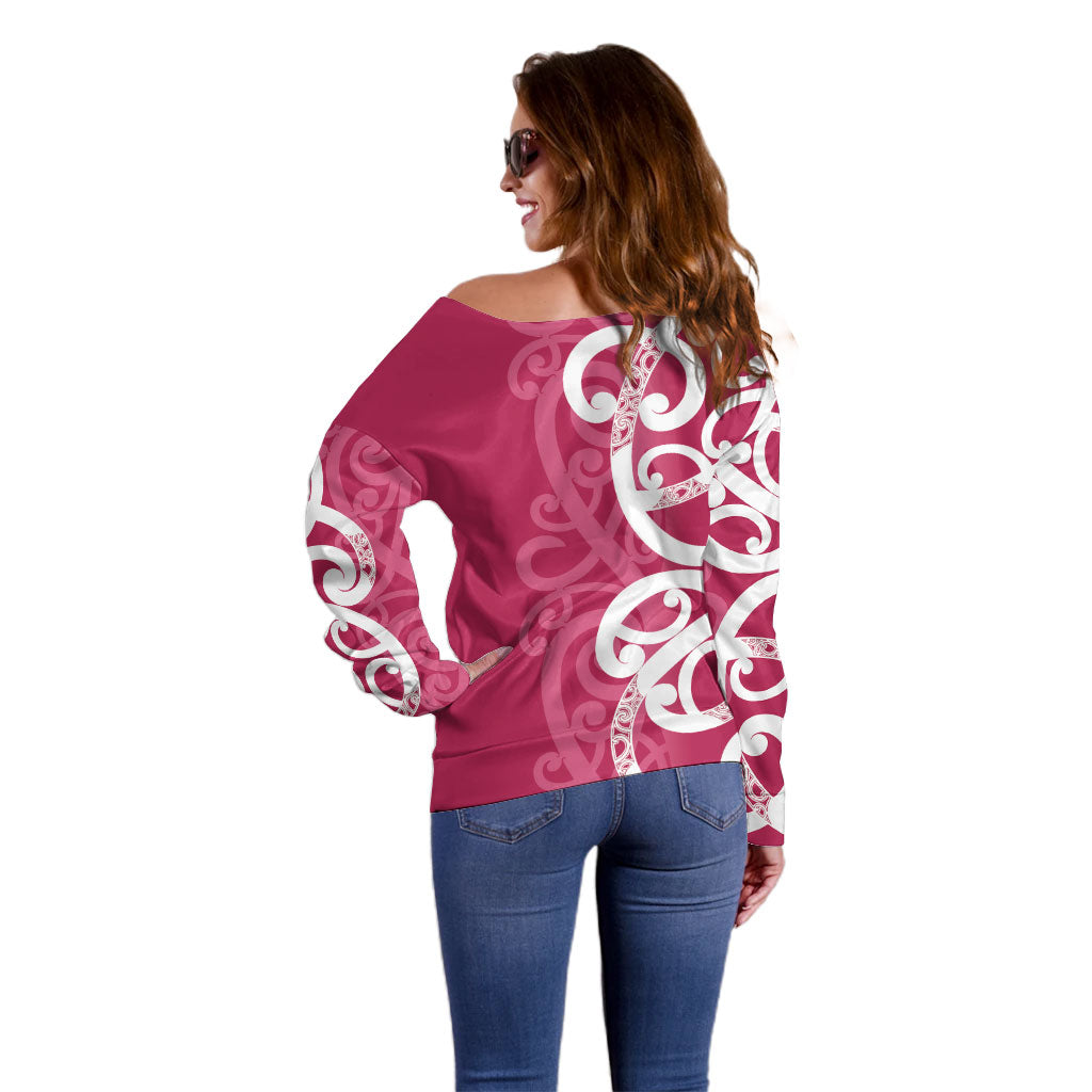 Breast Cancer Pink October Maori Off Shoulder Sweater Koru Kowhaiwhai