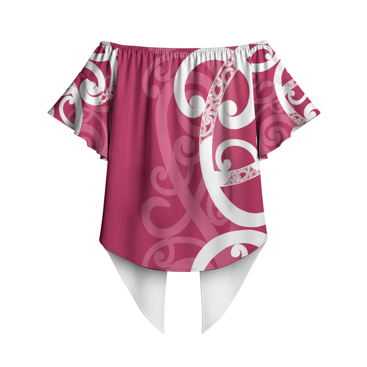 Breast Cancer Pink October Maori Off Shoulder Wrap Waist Top Koru Kowhaiwhai