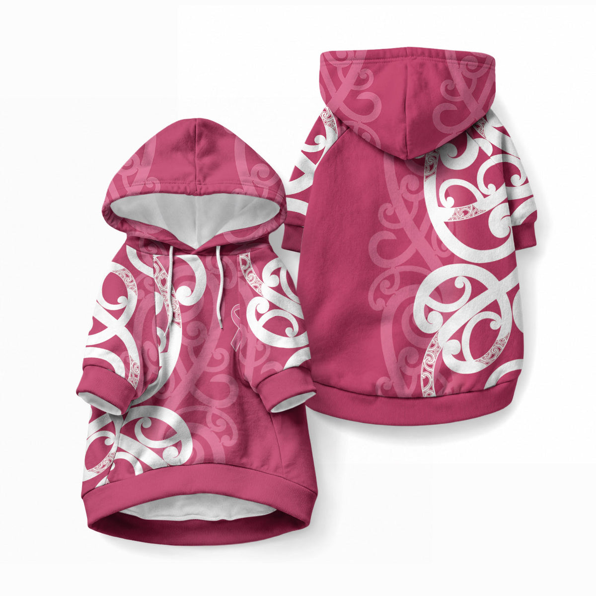 Breast Cancer Awareness Maori Pet Hoodie Koru Kowhaiwhai